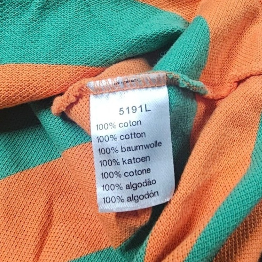 Lacoste Mens Striped Long Sleeve Rugby Polo Shirt Orange Green Size L - Picture 4 of 9
